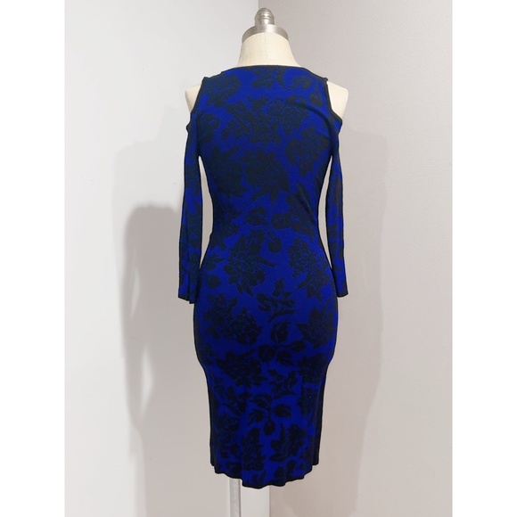 Cache Women's Blue/Black Knit Cold Shoulder Full Zip Bodycon Knit Dress Size XS - Picture 3 of 7